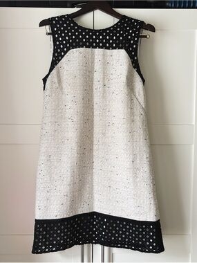 Ann Taylor Boucle Dress with Eyelet Color Blocking